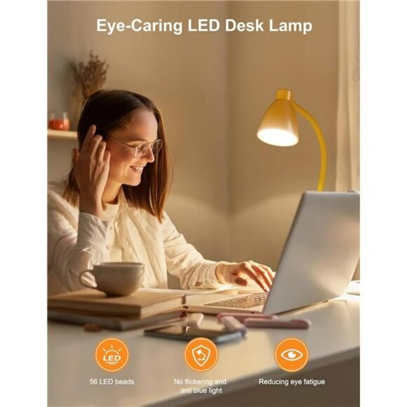 LED Desk Lamp with USB Auto Dimming Adjustable Gooseneck for Office Dorm - Picture 6 of 7